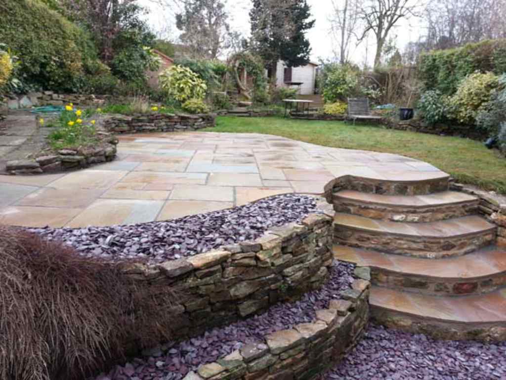 Patio, Steps and Slate with Curved Edges